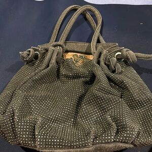 Grey denim and silver stud hobo bag